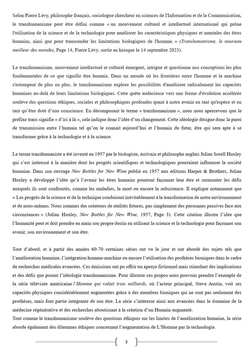 Première page du dossier sur le transhumanisme.